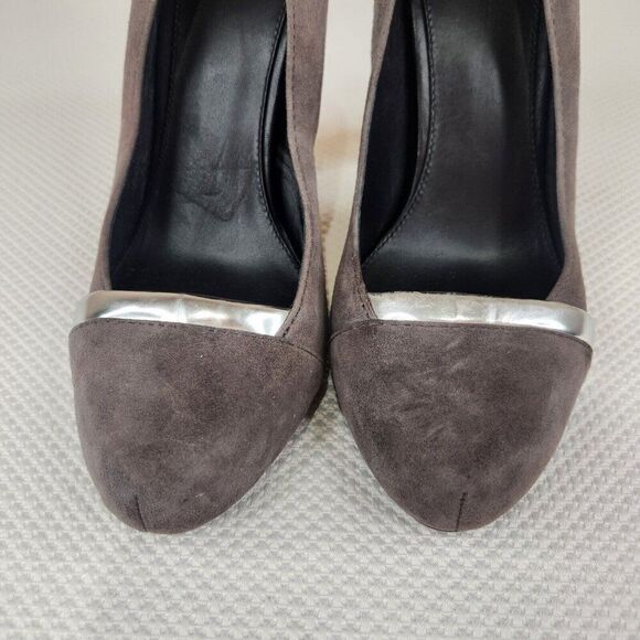 Furla Gray Suede Pumps Shoes Heels Silver Accent Size EU 39 US 8 - Picture 4 of 8